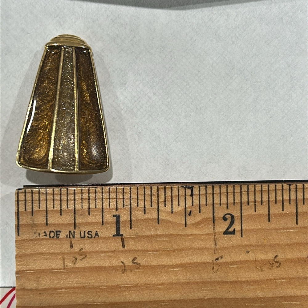 Trifari Vintage Enamel GeometricGold Tone Clip On Earrings - Picture 7 of 9